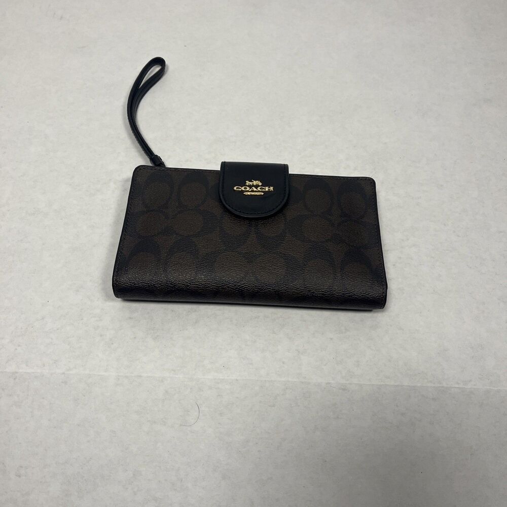 Coach Tech Wallet Black Brown Signature Logo – Zip Around – Excellent